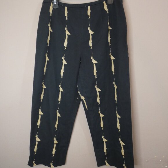 VTG Eric Casual Womens 12 Cropped Straight Leg Pants Black Gold Chic Woman Print - Picture 1 of 10